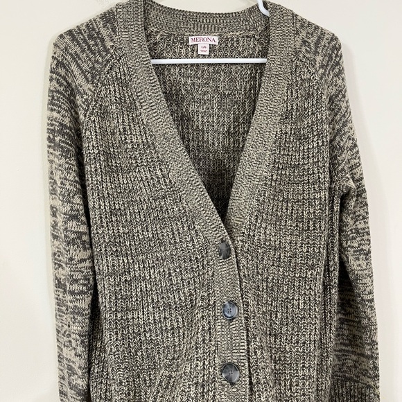 Merona Button Down Chunky Brown Gray Sweater - Picture 5 of 9